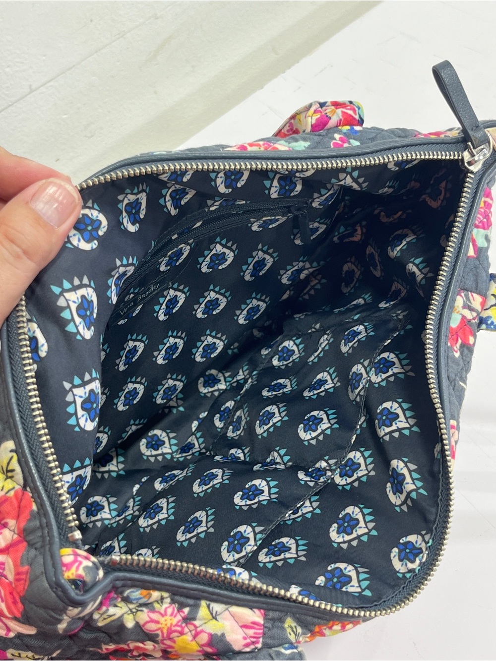 Vera Bradley Quilted Floral Shoulder Tote in Navy - Picture 8 of 16